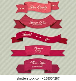Set of Superior Quality and Satisfaction Guarantee Ribbons, Labels, Tags. Retro vintage style