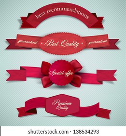 Set of Superior Quality and Satisfaction Guarantee Ribbons, Labels, Tags. Retro vintage style