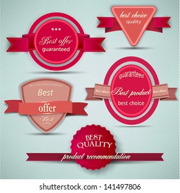 Set of Superior Quality and Satisfaction Guarantee Ribbons, Labels, Tags. Retro vintage style