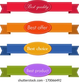 Set of Superior Quality and Satisfaction Guarantee Ribbons, Labels, Tags. Retro vintage style