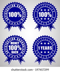 Set of Superior Quality and Satisfaction Guarantee Badges, blue Labels, Tags.