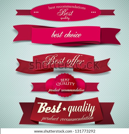 Set of Superior Quality and Satisfaction Guarantee Ribbons, Labels, Tags. Retro vintage style