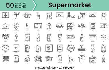 Juego de íconos de supermercado. Conjunto de iconos de estilo de arte de línea. ilustración vectorial