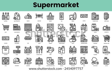 Set of supermarket icons. Linear style icon bundle. Vector Illustration