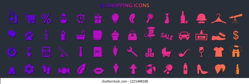 Set of  supermarket icons, shopping and online shopping icons. Vector Illustration