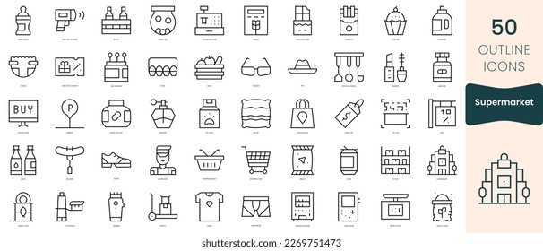 Set of supermarket icons. Thin linear style icons Pack. Vector Illustration