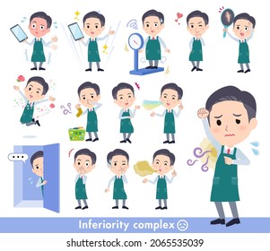 A set of Supermarket staff man on inferiority complex.It's vector art so easy to edit.