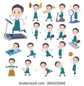 A set of Supermarket staff man on exercise and sports.It's vector art so easy to edit.
