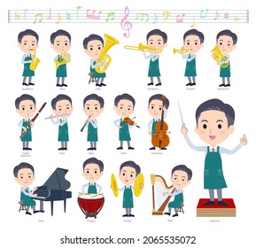 A set of Supermarket staff man on classical music performances.It's vector art so easy to edit.