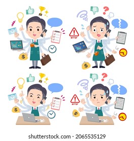 A set of Supermarket staff man who perform multitasking in the office.It's vector art so easy to edit.