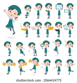 A set of Supermarket staff woman with digital equipment such as smartphones.It's vector art so easy to edit.