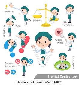 A set of Supermarket staff woman with mental control.It's vector art so easy to edit.