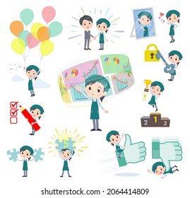 A set of Supermarket staff woman on success and positive.It's vector art so easy to edit.