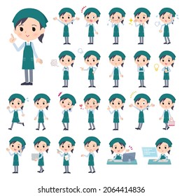 A set of Supermarket staff woman with who express various emotions.It's vector art so easy to edit.