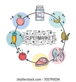 set supermarket variety food nutrition to shopping