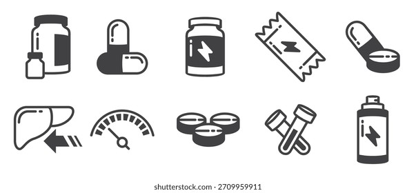 conjunto de ícones suplementos ilustração vetorial