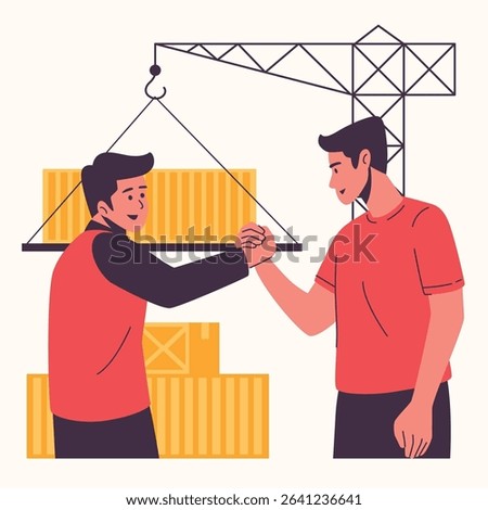 Set of an Supply Chain Aggreeing Shipment Character Illustration