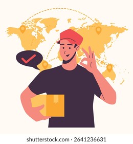 Set of an Supply Chain Worldwide Shipping Character Illustration