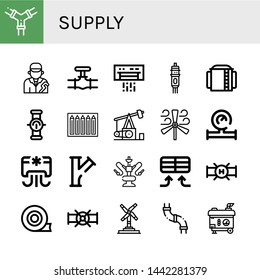 Set Of Supply Icons Such As Pipes, Plumber, Pipe, Air Conditioner, Cartridge, Storage Tank, Color Pencils, Pumpjack, Wind Turbine, Water Meter, Water Pipe, Duct Tape , Supply