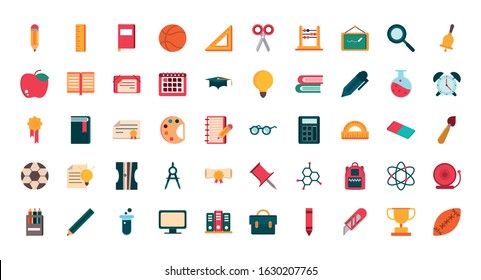 set of supply stationery things education school vector illustration icon design