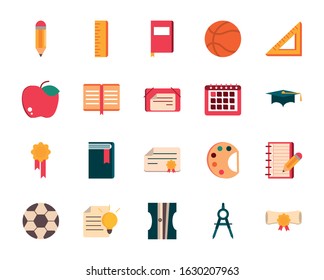set of supply stationery things education school vector illustration icon design