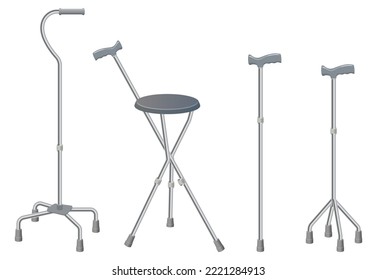 A set of support canes.A medical instrument for rehabilitation.Walking sticks for people with disabilities and the elderly.Vector illustration.