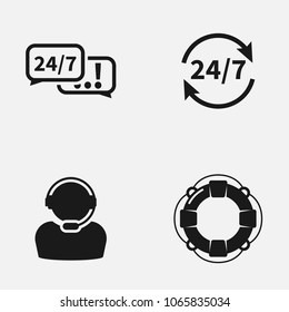 Set of support flat vector icons isolated on white background. Call center illustration.