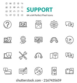 set of support icons, 24 hours service, communication