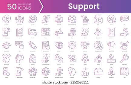 Set of support icons. Gradient style icon bundle. Vector Illustration