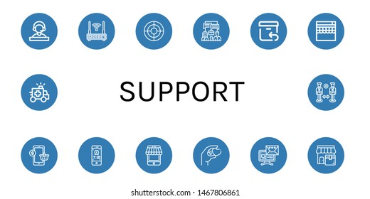 Set of support icons such as Receptionist, Router, Seo, System, Return, Online shop, Mobile, Smartphone, Give, Message, Shop, Ambulance, Support , support