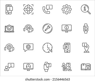 set of support line icons, customer service, contact, 