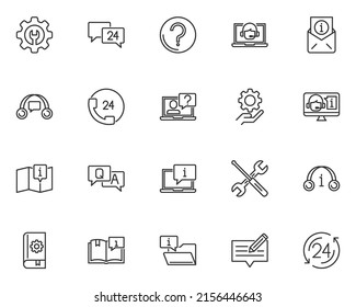 set of support line icons, customer service, contact, 