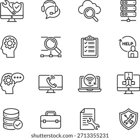 Conjunto de ícones de manutenção de suporte e serviços de ti