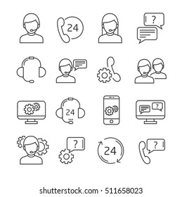 Set of support Related Vector Line Icons. Includes such Icons as operator, headset, handset, dialogue.