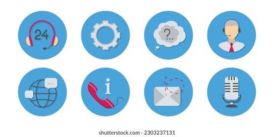 Set of support service icons in a flat design