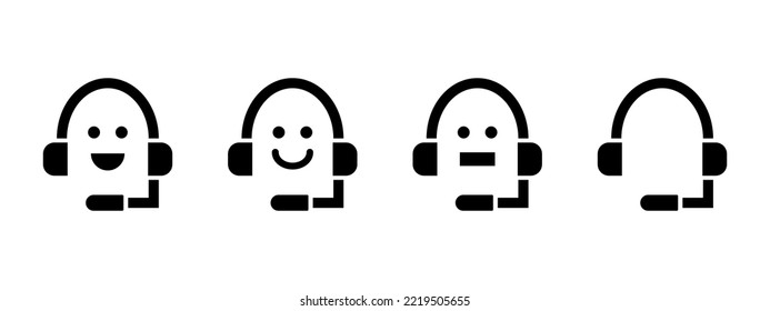 Set of support service icons. Support service. Support service with headphones. Customer Support Icon. Call center symbols. Vector illustration