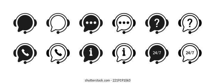 Set of support service icons. Hotline, customer advice, online web support. Call center symbols. Vector illustration