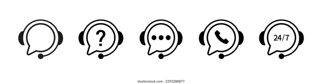 Set of support service icons. Hotline icon. Call center symbols. Vector illustration