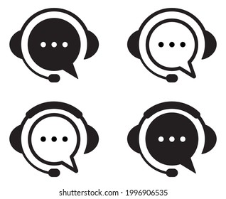 Conjunto de iconos de servicio de soporte. Burbujas de voz con audífonos, símbolo de chat en vivo, centro de llamadas. Línea directa, asesoramiento al cliente, soporte web en línea. Vector.