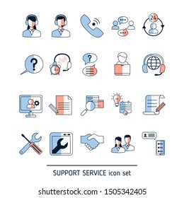 Set of support service icons. Vector illustration.