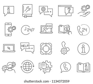 Set of Support service Related Vector Line Icons. Contains such Icons as help, operator, technical support and more. 