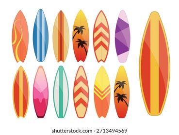 Conjunto de Ilustración vectorial de tabla de surf