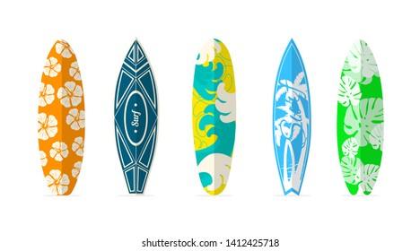 Set of surf boards isolated on white background. Vector