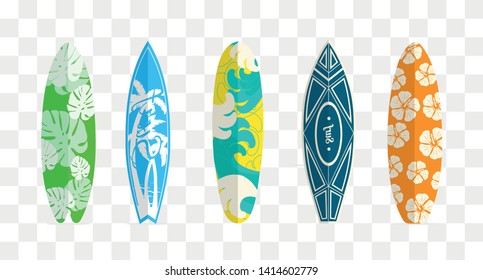 Set of surf boards isolated on white background. Vector 