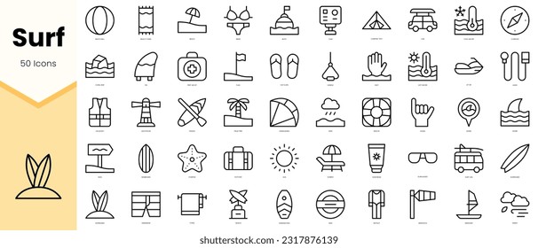 Set of surf Icons. Simple line art style icons pack. Vector illustration