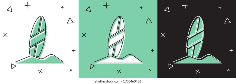 Set Surfboard icon isolated on white and green, black background. Surfing board. Extreme sport. Sport equipment.  Vector Illustration