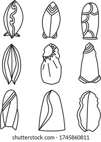 A Set of surfboard icons suitable for business, travel, nature and outdoor with doodle cartoon style