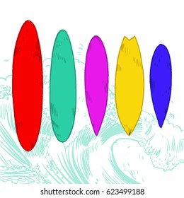 Set of surfboard silhouettes in scale,