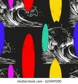 Set of surfboard silhouettes in scale,
