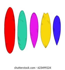 Set of surfboard silhouettes in scale,